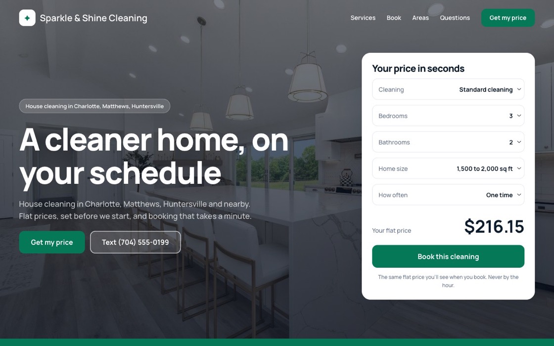 The Bold website look, shown for a sample cleaning business