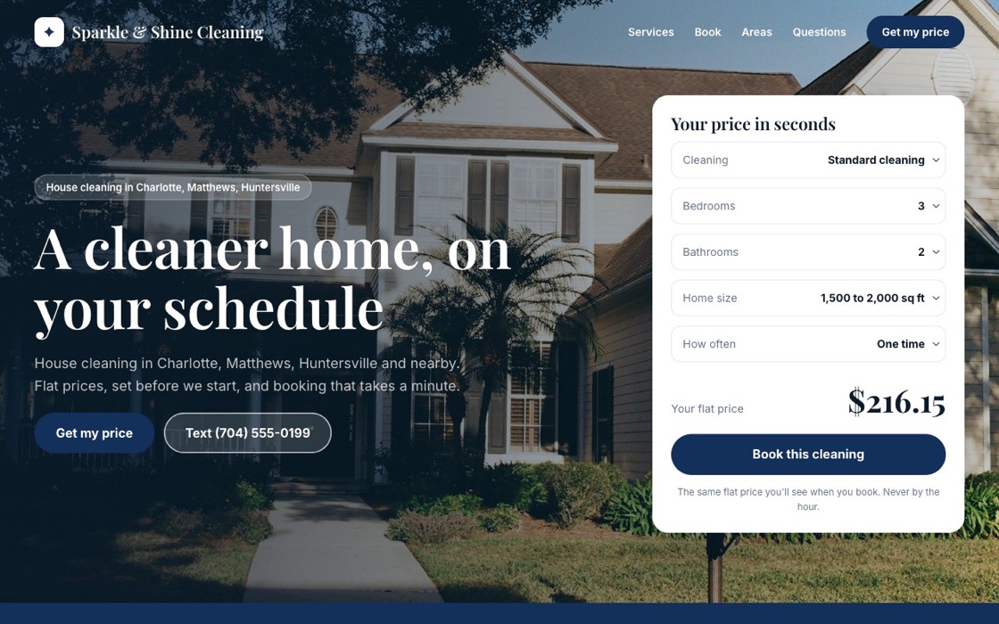 The Classic website look, shown for a sample cleaning business