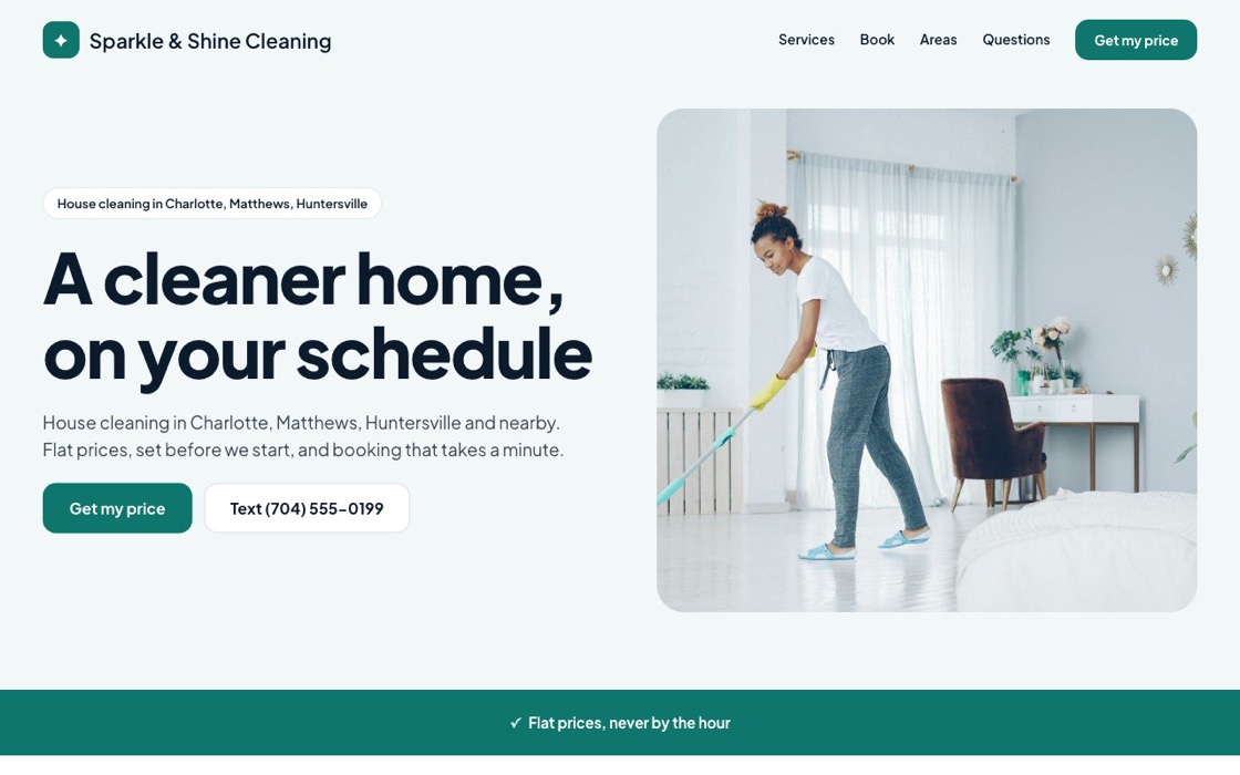 The Fresh website look, shown for a sample cleaning business