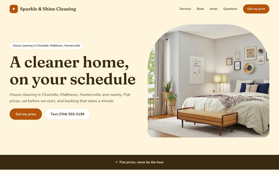 The Sunny website look, shown for a sample cleaning business