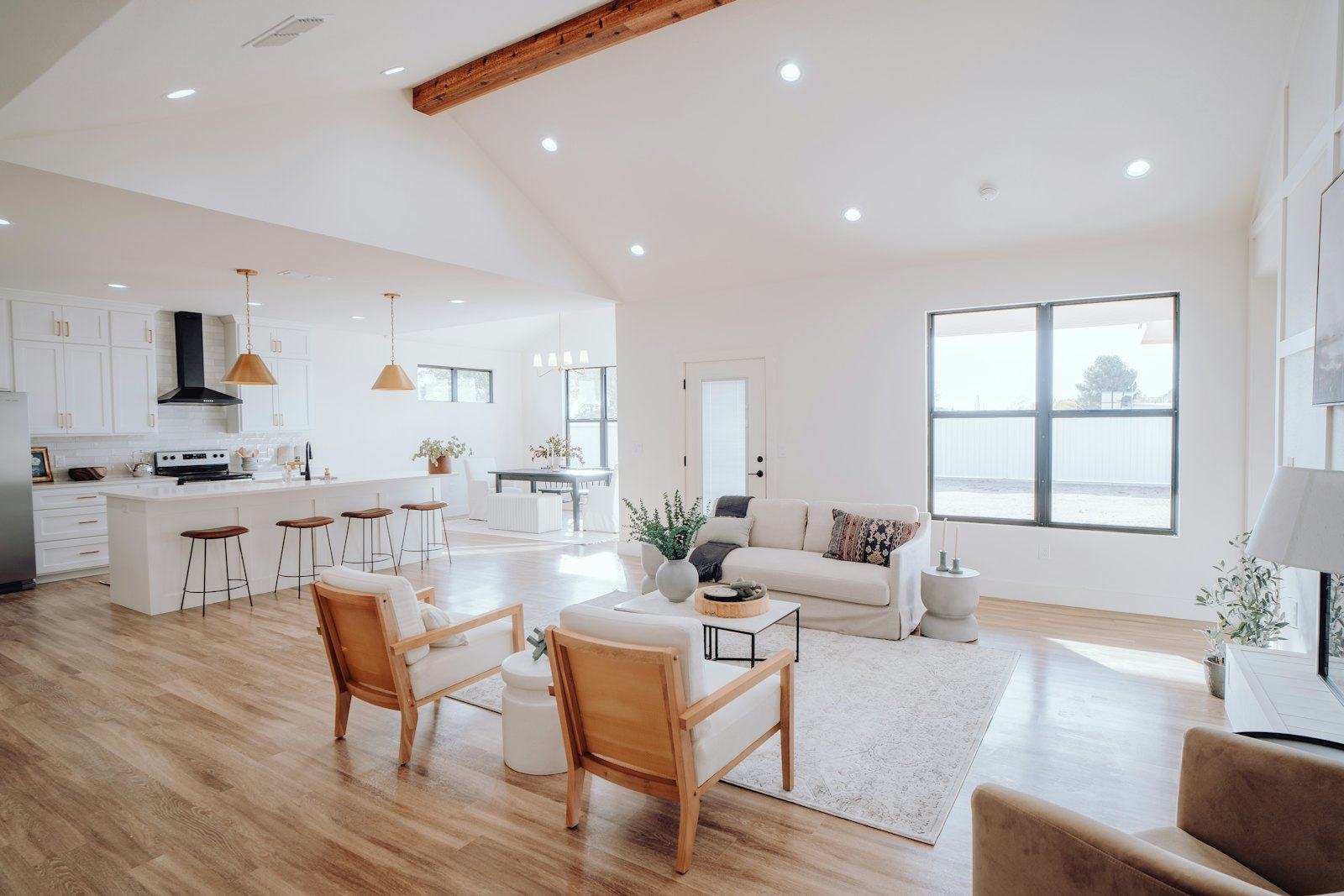 Bright open living room and kitchen